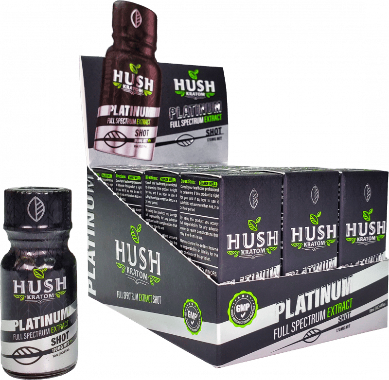 Hush Kratom 10 ml Platinum Full Spectrum Extract Full Box (12ct)