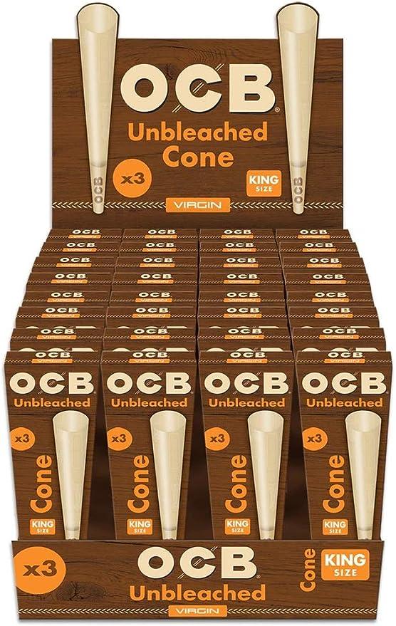 OCB Virgin Unbleached Pre-Rolled Cones (3 Packs of 32CT) 3.3 Inch 1 ¼ Size Ultra-Thin Natural Rolling Papers with Tips - Slow Burning, 100% Natural Acacia Gum, Unbleached Paper