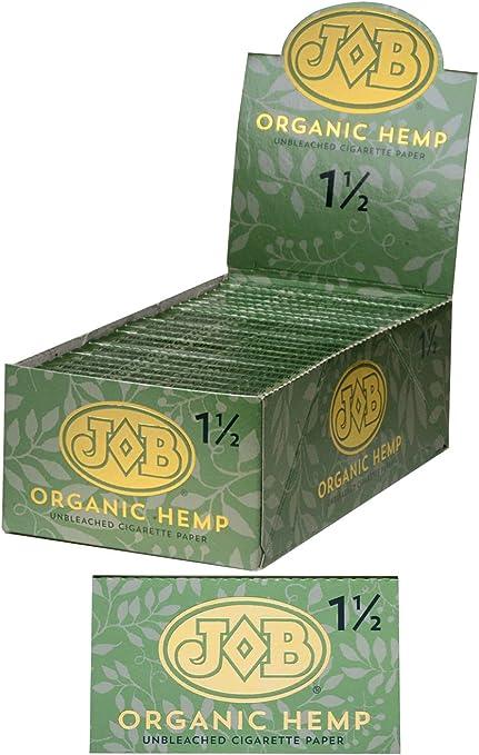 JOB Organic Hemp 1-1/2 Size Rolling Papers Set, 24 Booklets (24 Rolling Papers per Booklet) 100% Natural Wood Fibers, Natural Acacia Gum, Unbleached - Ultra-Thin and Slow-Burning