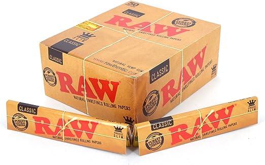 Raw Classic King Size Slim Rolling Paper Full Box of 50 Packs