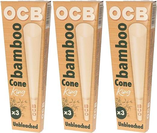 OCB Bamboo Pre-Rolled King Size Cones (3pack-32ct) 4.29 Inch / 109mm  Ultra-Thin Natural Rolling Papers with Tips - Slow Burning, 100% Bamboo Fibers, Natural Acacia Gum