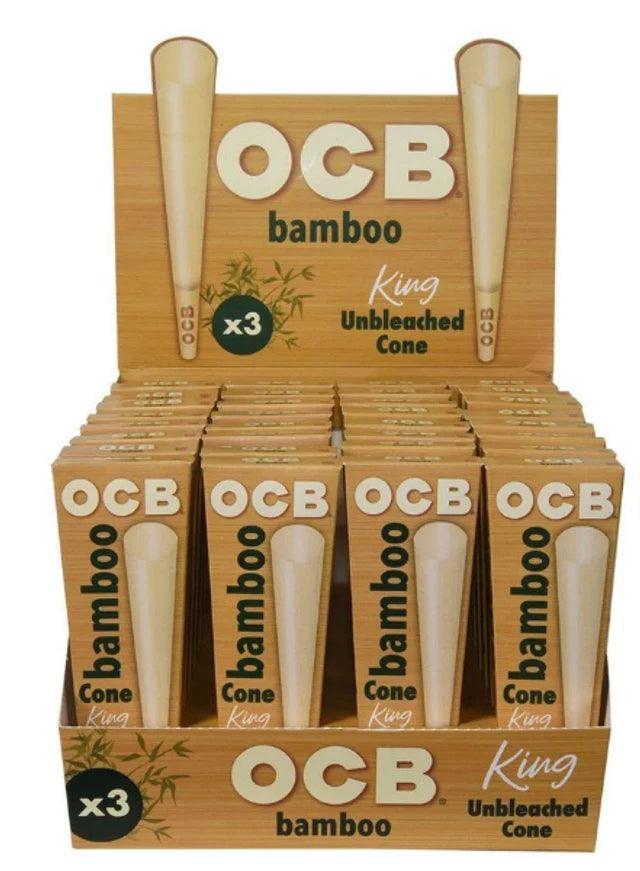 OCB Bamboo Pre-Rolled King Size Cones (3pack-32ct) 4.29 Inch / 109mm  Ultra-Thin Natural Rolling Papers with Tips - Slow Burning, 100% Bamboo Fibers, Natural Acacia Gum