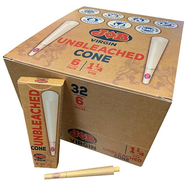 JOB Virgin Unbleached Pre-Rolled Cones (6Pack 32CT)3.3 Inch 1 ¼ Size Ultra-Thin Slow Burning Rolling Papers with Tips - 100% Wood Fibers, Natural Acacia Gum