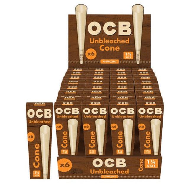 OCB Virgin Unbleached Pre-Rolled Cones (6 Packs of 32CT) 3.3 Inch 1 ¼ Size Ultra-Thin Natural Rolling Papers with Tips - Slow Burning, 100% Natural Acacia Gum, Unbleached Paper