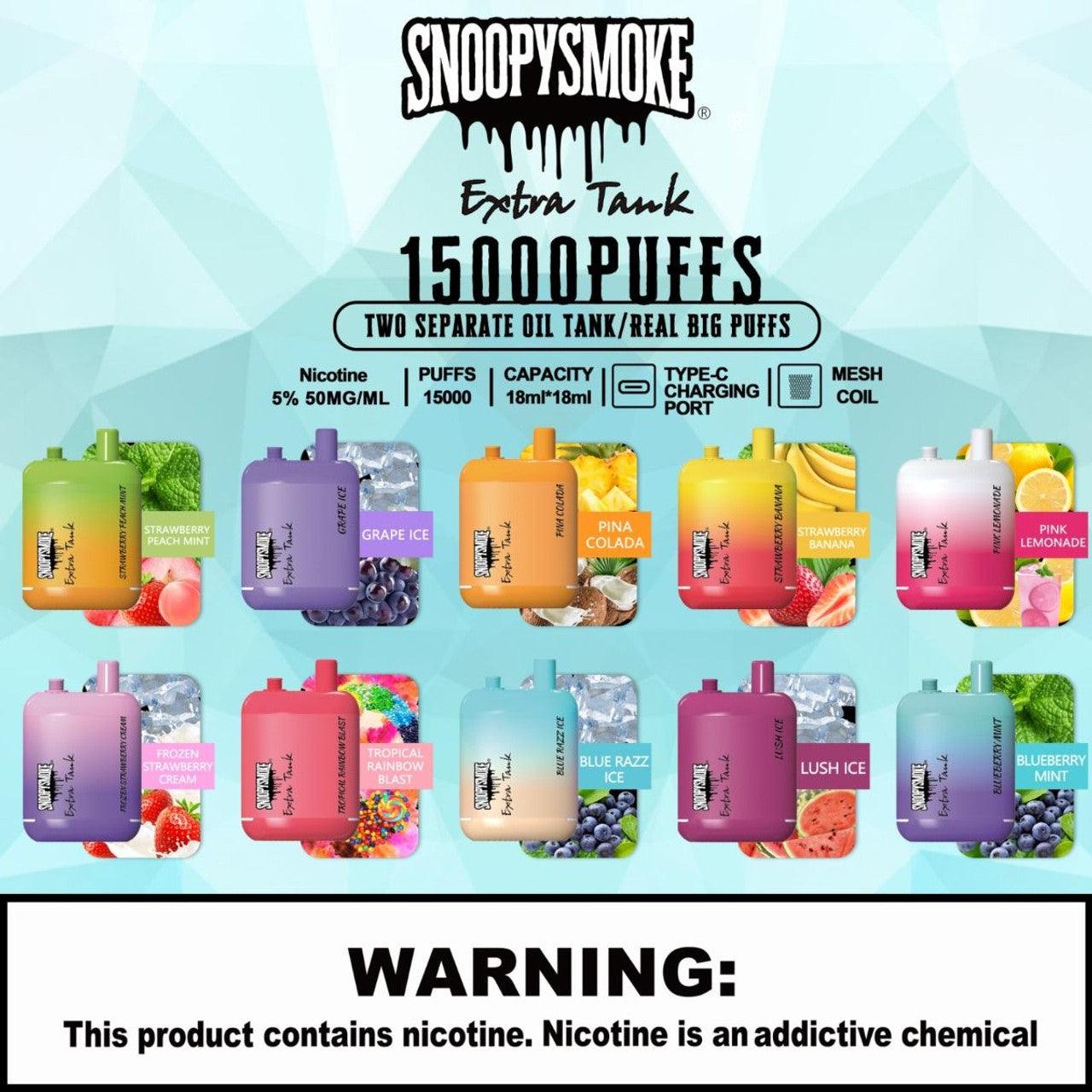 Snoopy Smoke Extra Tank: 15,000 Puffs, 2 x 18ml Mesh Coil, Rechargeable Disposable Vape